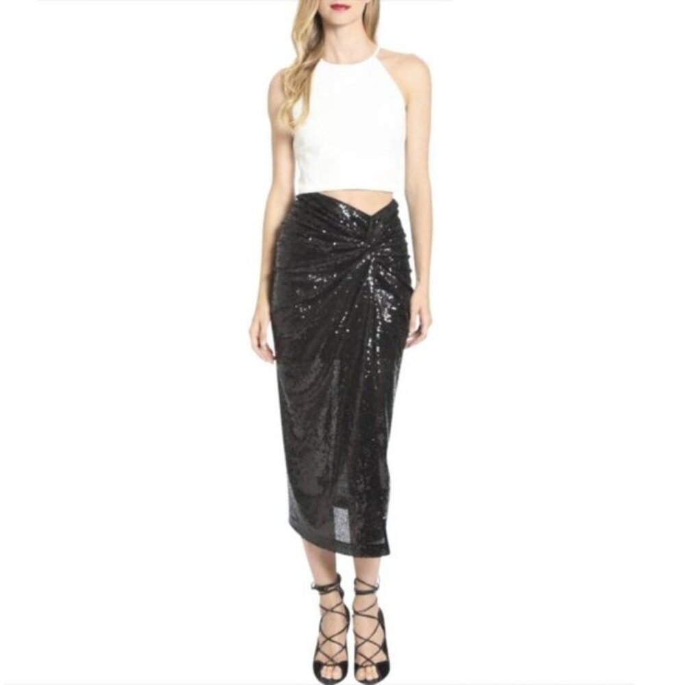 NWT Belle Badgley Mischka Black Sequin Skirt (6)